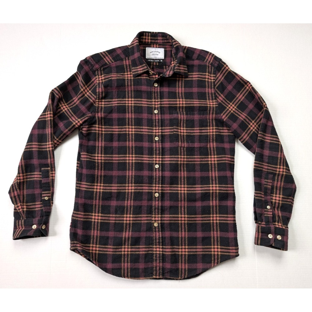 Portuguese Flannel Mens Medium‎ Old Style Wisdom Plaid Magenta Long Sleeve